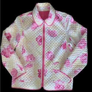 Esprit Quilted Reversible Jacket Coat Zipper Up Floral SZ M Pockets Collar i2